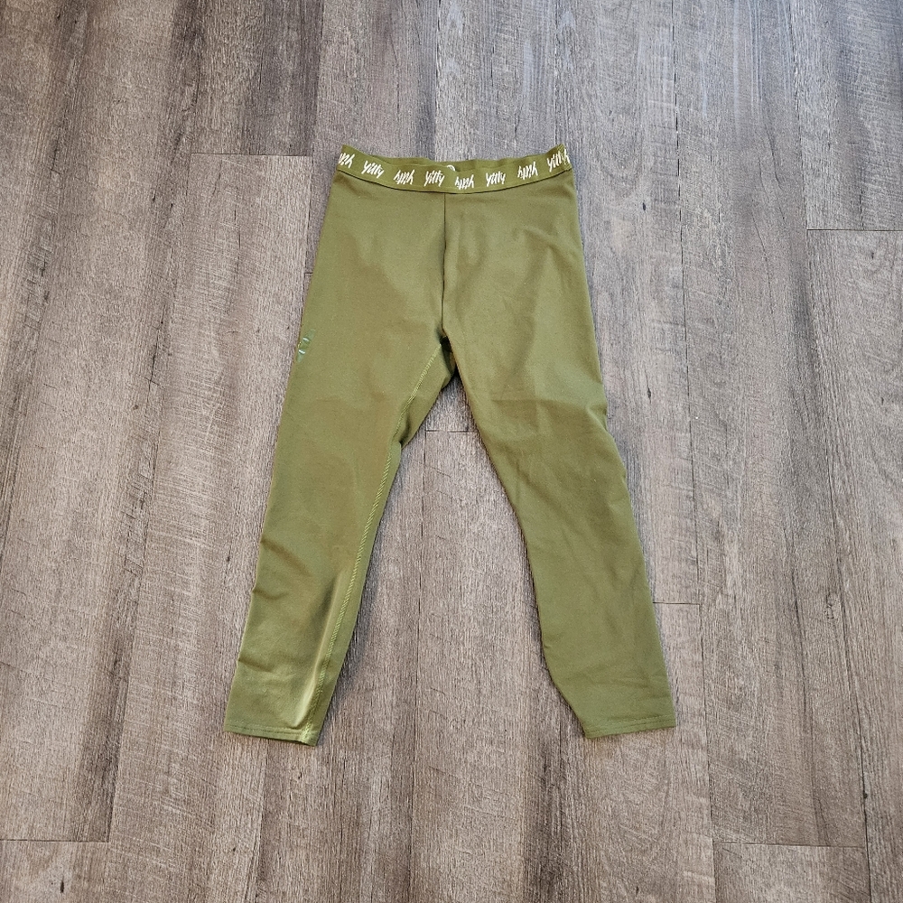 Yitty Pants Womens GREEN Leggings Capri High Rise Shaping Workout Logo